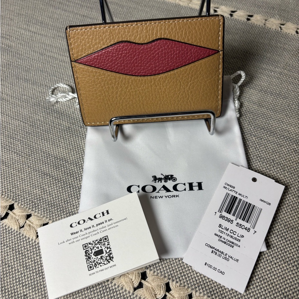 COACH Slim Card Case – Lip Appliqué – IM/Latte Multi – NWT - Picture 5 of 6